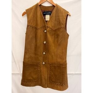 Vintage 70s Enrico Mandelli Real Leather Waist Coat Cowboy Fall Rodeo‎ Western
